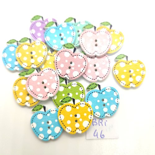 17 boutons fantaisie en bois multicolore (des pommes) - 20x21mm - bri46