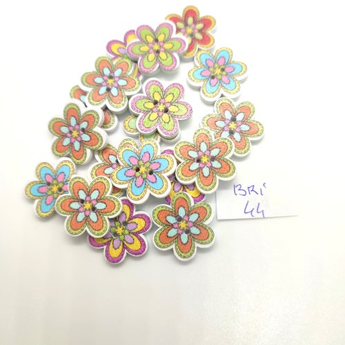 18 boutons fantaisie en bois multicolore des fleurs - 18mm - bri44