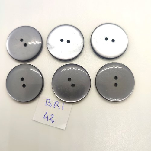 6 boutons en résine gris - 22mm - bri42
