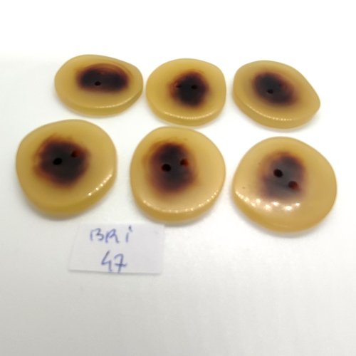 6 boutons en résine beige et marron - 25mm - bri47