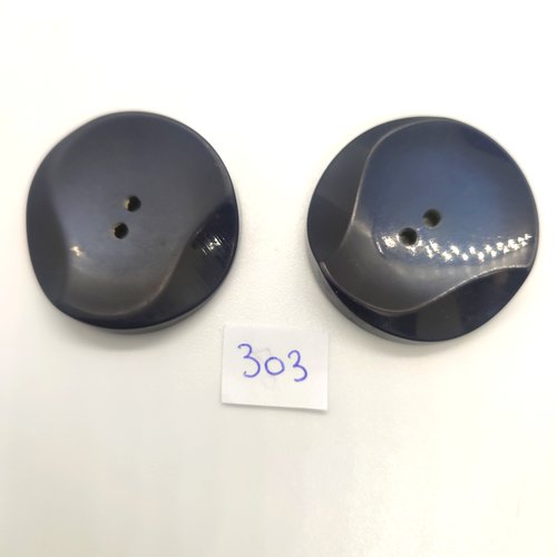 2 boutons en résine bleu foncé - 36mm - 303