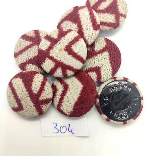 9 boutons en passementerie écru et bordeaux et métal noir - 23mm - 304