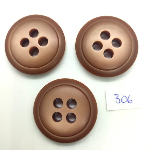 3 boutons en résine marron - 31mm - 306