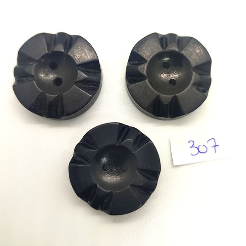 3 boutons en résine noir - 26mm - 307