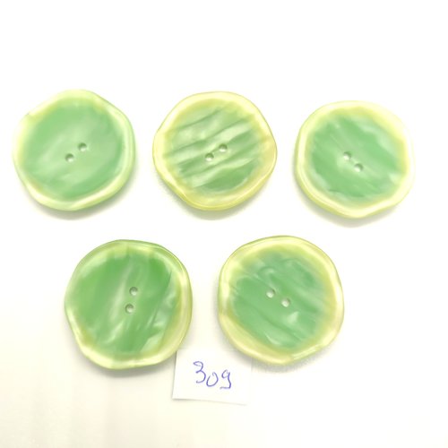 5 boutons en résine vert - 30mm - 309