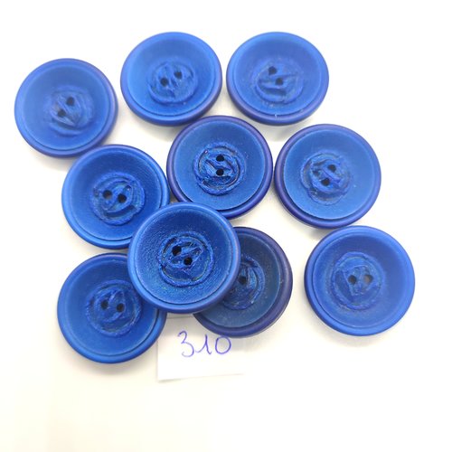 10 boutons en résine bleu - 22mm - 310