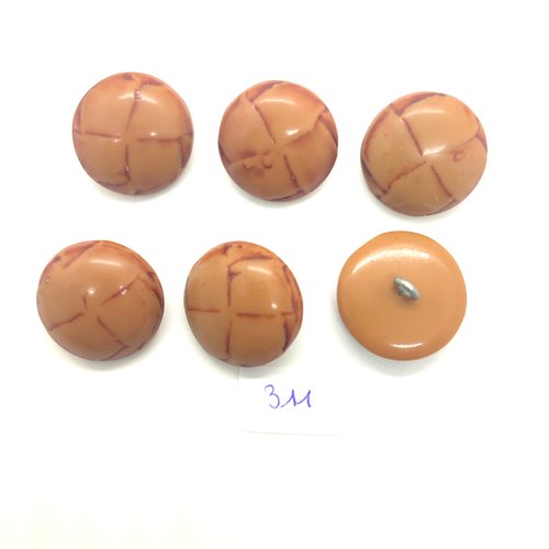 6 boutons en résine marron / caramel - 26mm - 311