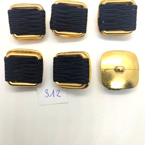 6 boutons en résine doré et passementerie noir - 23x23mm - 312
