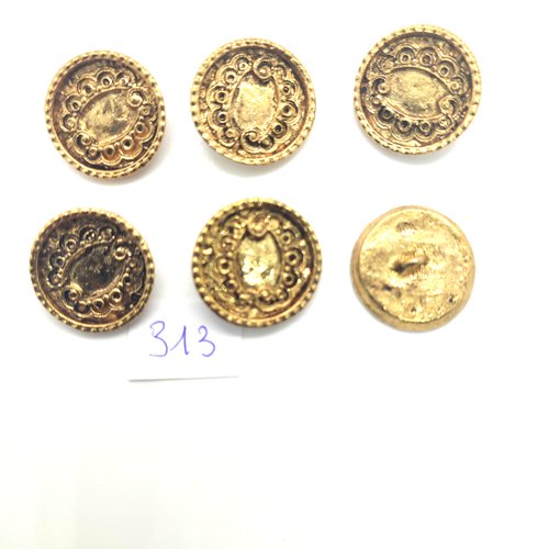 6 boutons en métal doré - 20mm - 313