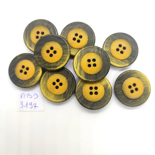 9 boutons en résine jaune et vert - 23mm - abd3197
