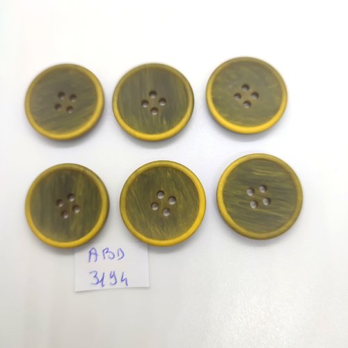 6 boutons en résine vert et jaune - 25mm - abd3194