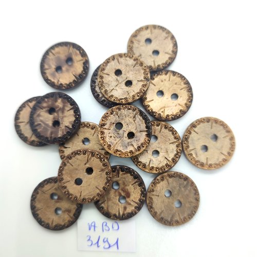 15 boutons en coco marron - 18mm - abd3191