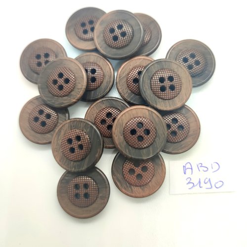 16 boutons en résine marron - 17mm - abd3190