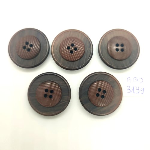 5 boutons en résine marron - 27mm - abd3199