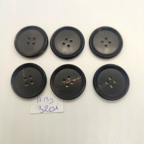 6 boutons en résine noir et tacheté marron - 23mm - abd3201