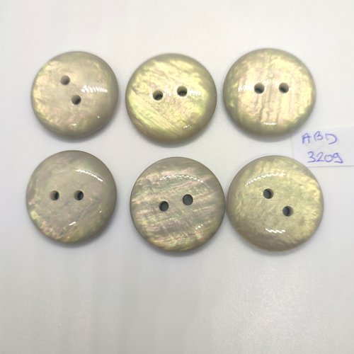6 boutons en résine gris / beige - 28mm - abd3209