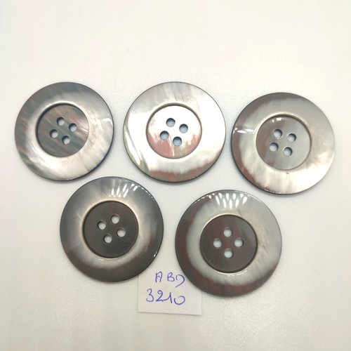 5 boutons en résine gris - 34mm - abd3210