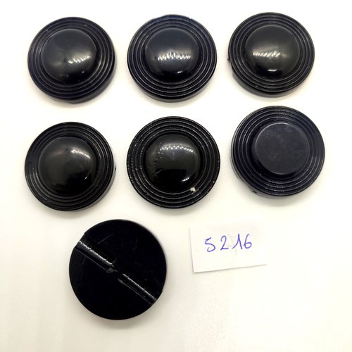 7 boutons en résine noir - 26mm - tr5216