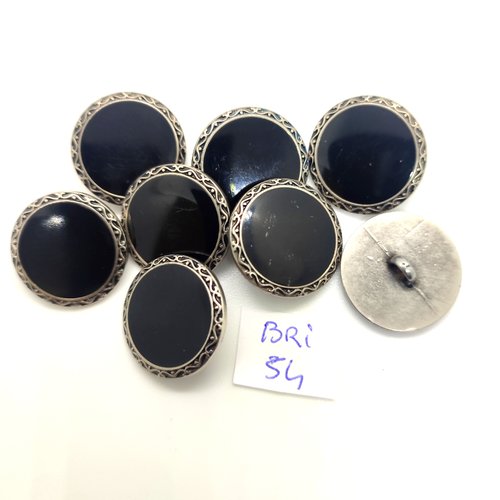 8 boutons en résine noir et argenté - 20mm - bri54