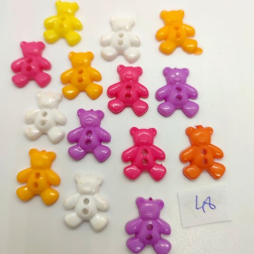 14 boutons fantaisie des oursons en résine multicolore - 16x20mm - bri48