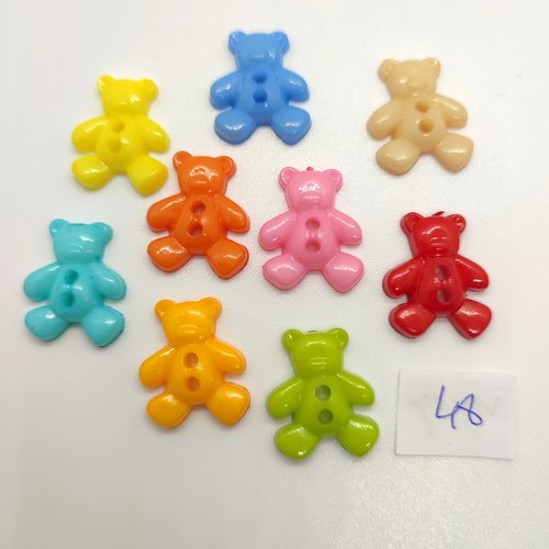 9 boutons fantaisie des oursons en résine multicolore - 16x20mm - bri48