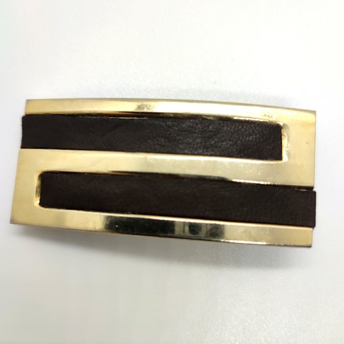 1 boucle de ceinture en métal doré et cuir marron - 29x64mm