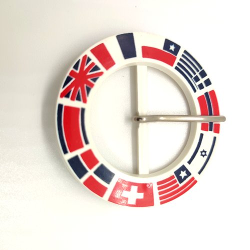 1 boucle de ceinture en résine avec des drapeaux multicolore - 55mm