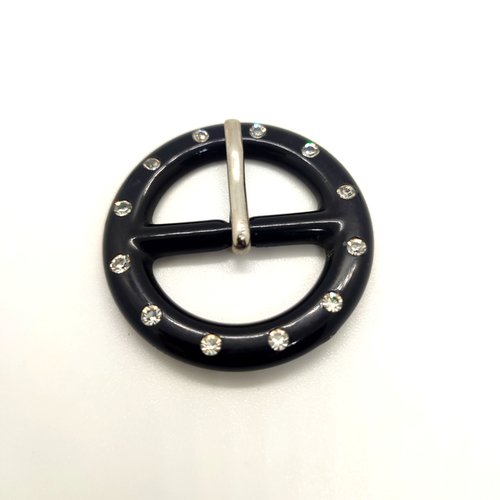 1 boucle de ceinture en résine noir avec des strass - 43mm