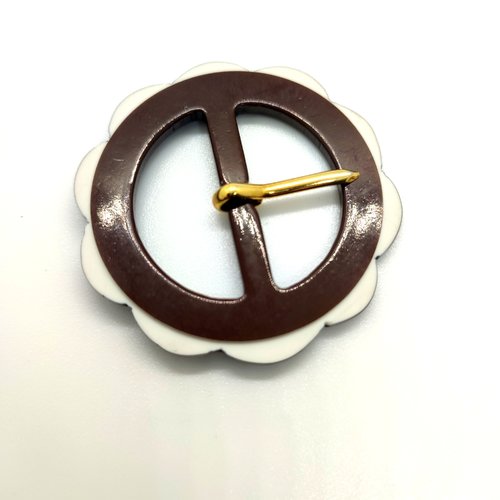 1 boucle de ceinture en résine marron et blanc - 48mm