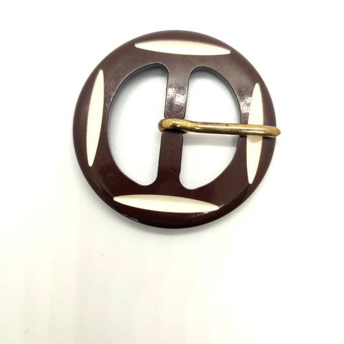 1 boucle de ceinture en résine marron et blanc - 54mm