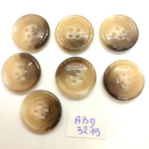 7 boutons en résine beige et marron - 20mm - abd3219