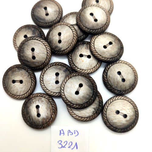 16 boutons en résine gris / noir - 18mm - abd3221