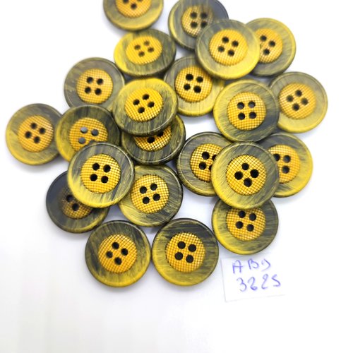 22 boutons en résine jaune et vert - 17mm - abd3225