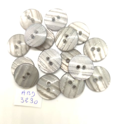 16 boutons en résine gris - 18mm - abd3230