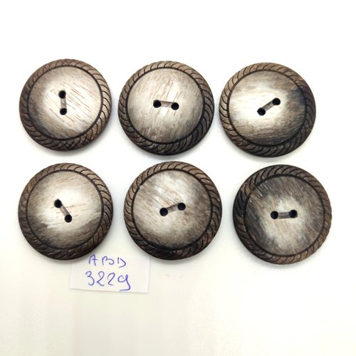 6 boutons en résine gris / noir - 26mm - abd3229