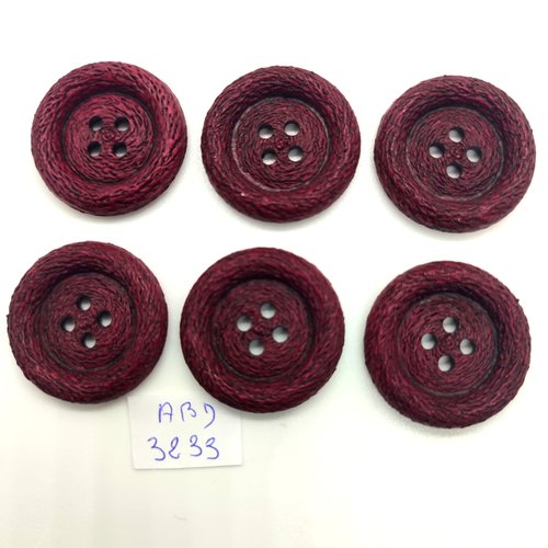 6 boutons en résine bordeaux - 28mm - abd3233