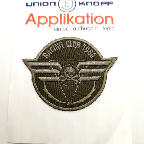 1 thermocollant / écusson à coudre noir et gris - racing club 1986 - 75mm