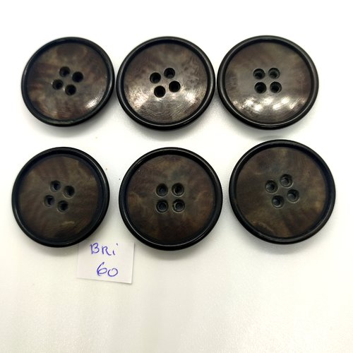 6 boutons en résine noir et marron - 29mm - bri60