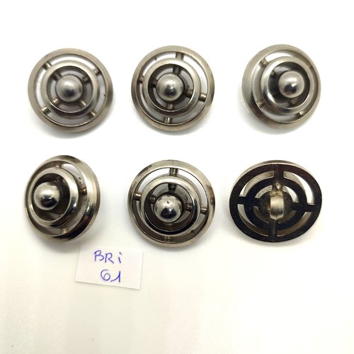 6 boutons en résine argenté - 23mm - bri61