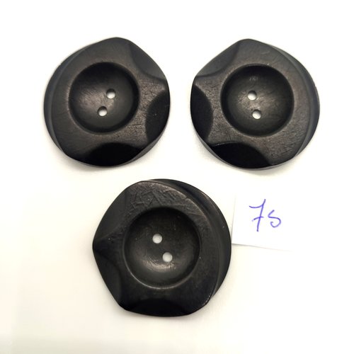 3 boutons en résine noir - 31mm - bri75