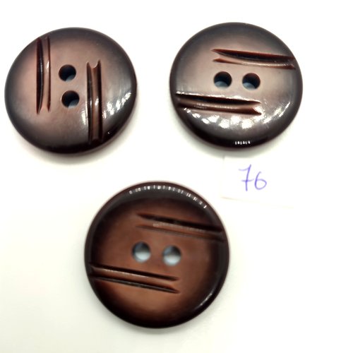 3 boutons en résine marron - 31mm - bri76