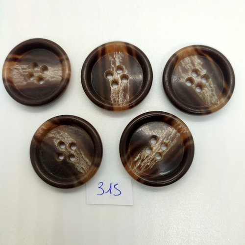 5 boutons en résine marron et beige - 28mm - 315