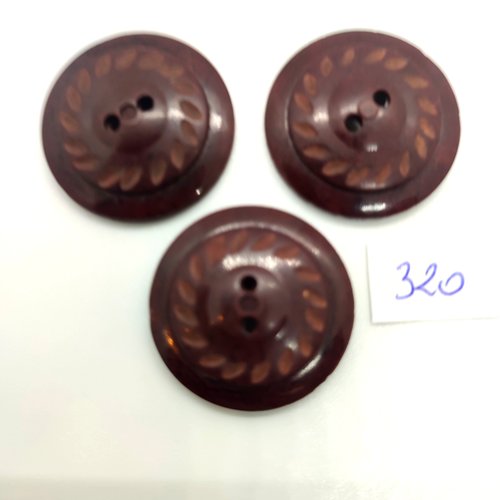 3 boutons en résine marron - 27mm - 320