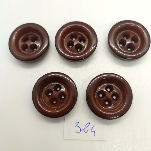 5 boutons en résine marron - 22mm - 324