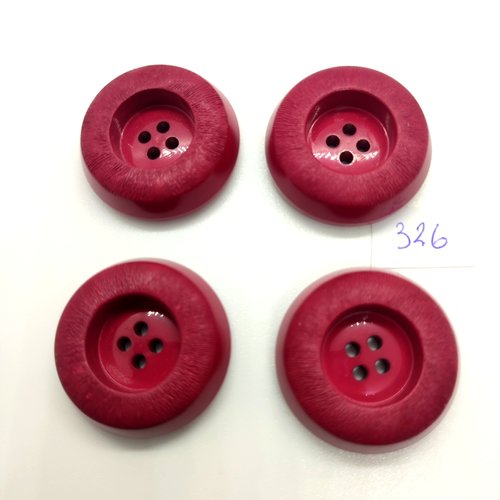 4 boutons en résine rouge foncé / bordeaux- 30mm - 326