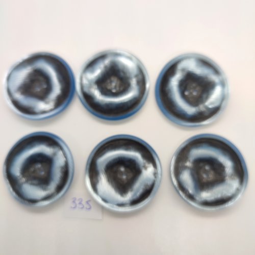 6 boutons en résine bleu - 35mm - 335