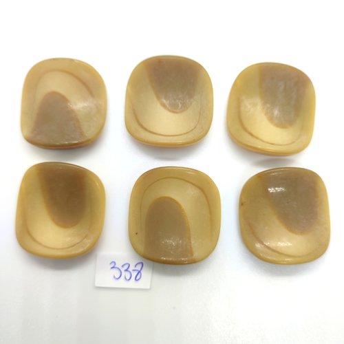 6 boutons en résine beige - 27x27mm - 338
