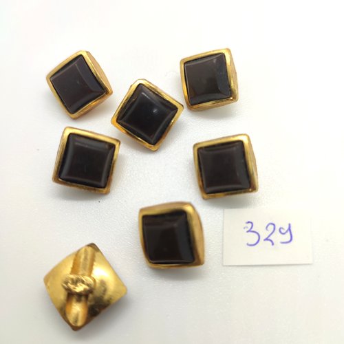 7 boutons en résine doré et marron - 12x12mm - 329