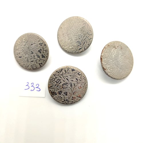 4 boutons en métal argenté (fleur) - 23mm - 333