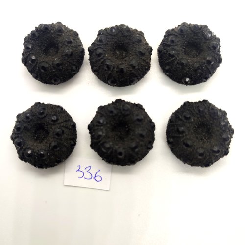 6 boutons en résine noir - 24mm - 336